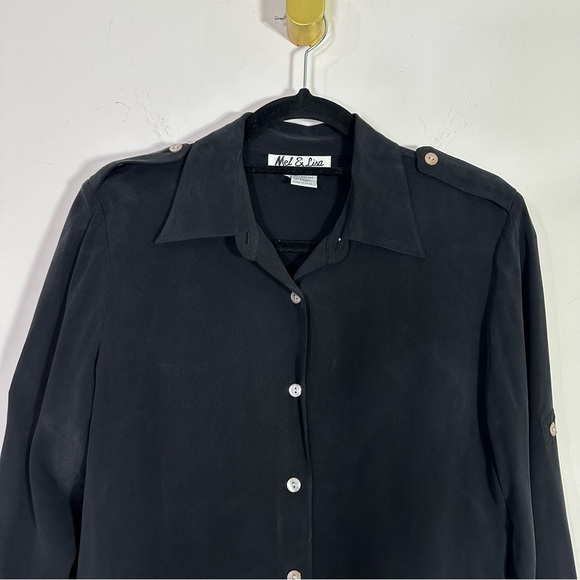 Mel & Lisa Vintage Dark Slate Gray Silk Button Down Blouse Shirt - Picture 2 of 7